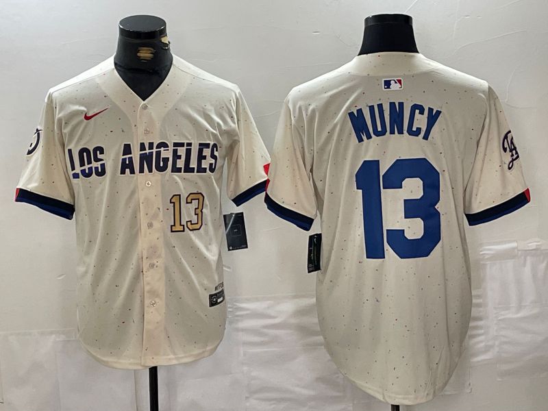 Men Los Angeles Dodgers #13 Muncy Cream Fashion Nike Game MLB Jersey style 2
